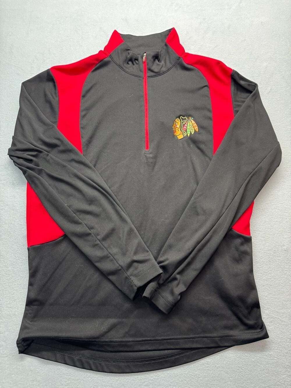 Antigua Chicago Blackhawks Quarter-Zip Pullover Size M Black Red